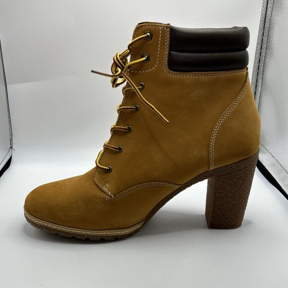 Timberland Women’s 11 9” Tall Wheat Nubuck Leather Heel Booties Tillston DISPLAY - Picture 9 of 15